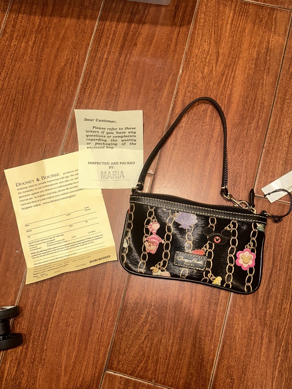NWT Authentic Disney Dooney & Bourke Black Floral Chain-Print Wristlet